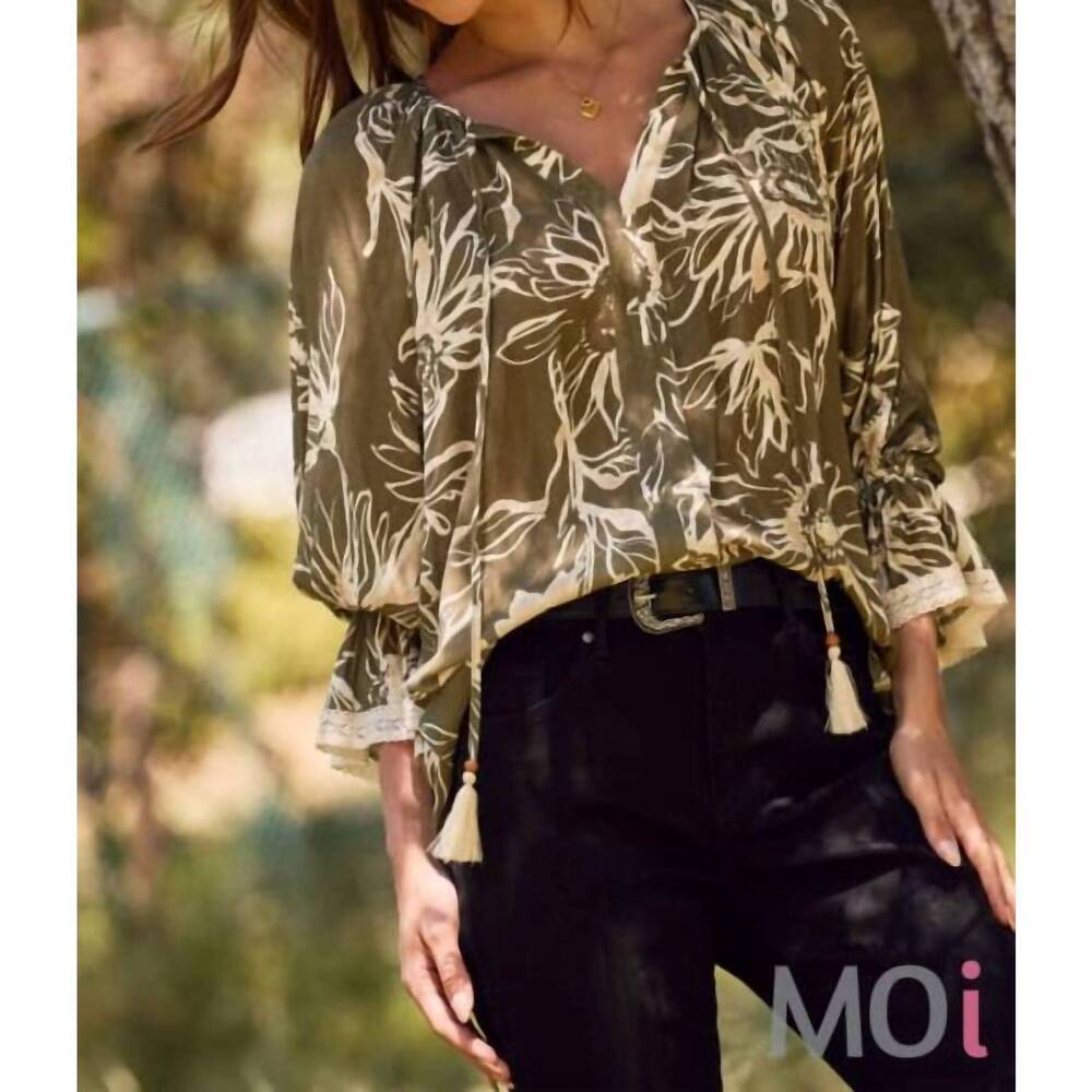 NEW ODDI floral printed blouse in olive multi